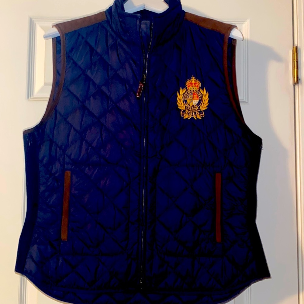Polo Ralph Lauren crested quilted vest with suede trim